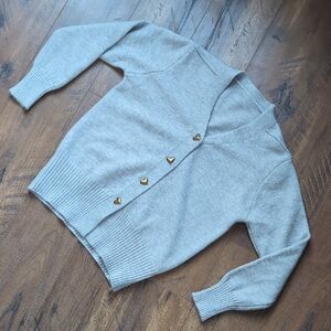 Gray Cardigan Sweater with Heart Buttons
